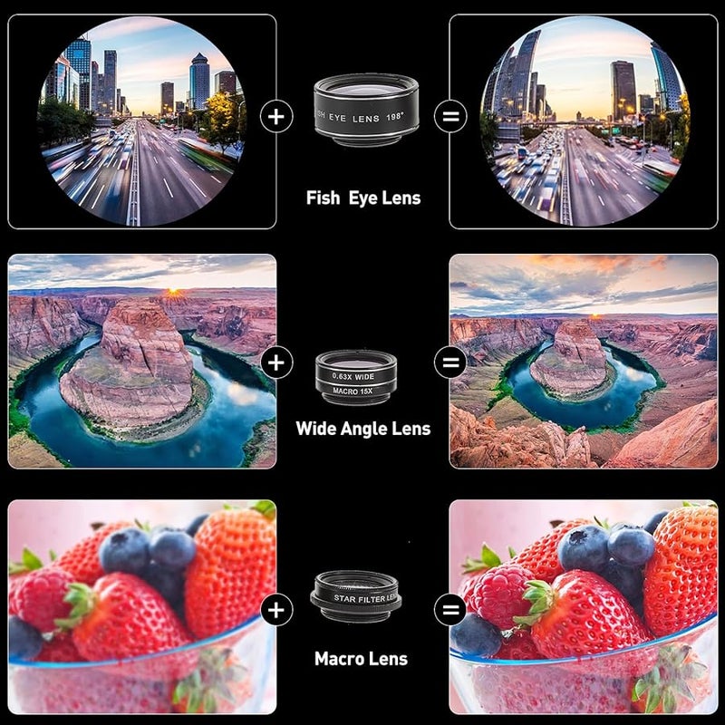 FRCOLOR 10 In 1 Mobile Phone Camera Lens Kit With Wide Angle Macro Fisheye HD Zoom Black - Image 3